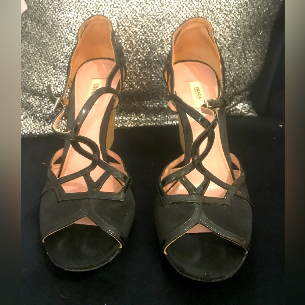 Prada Black suede wedges Size 35 pre owner